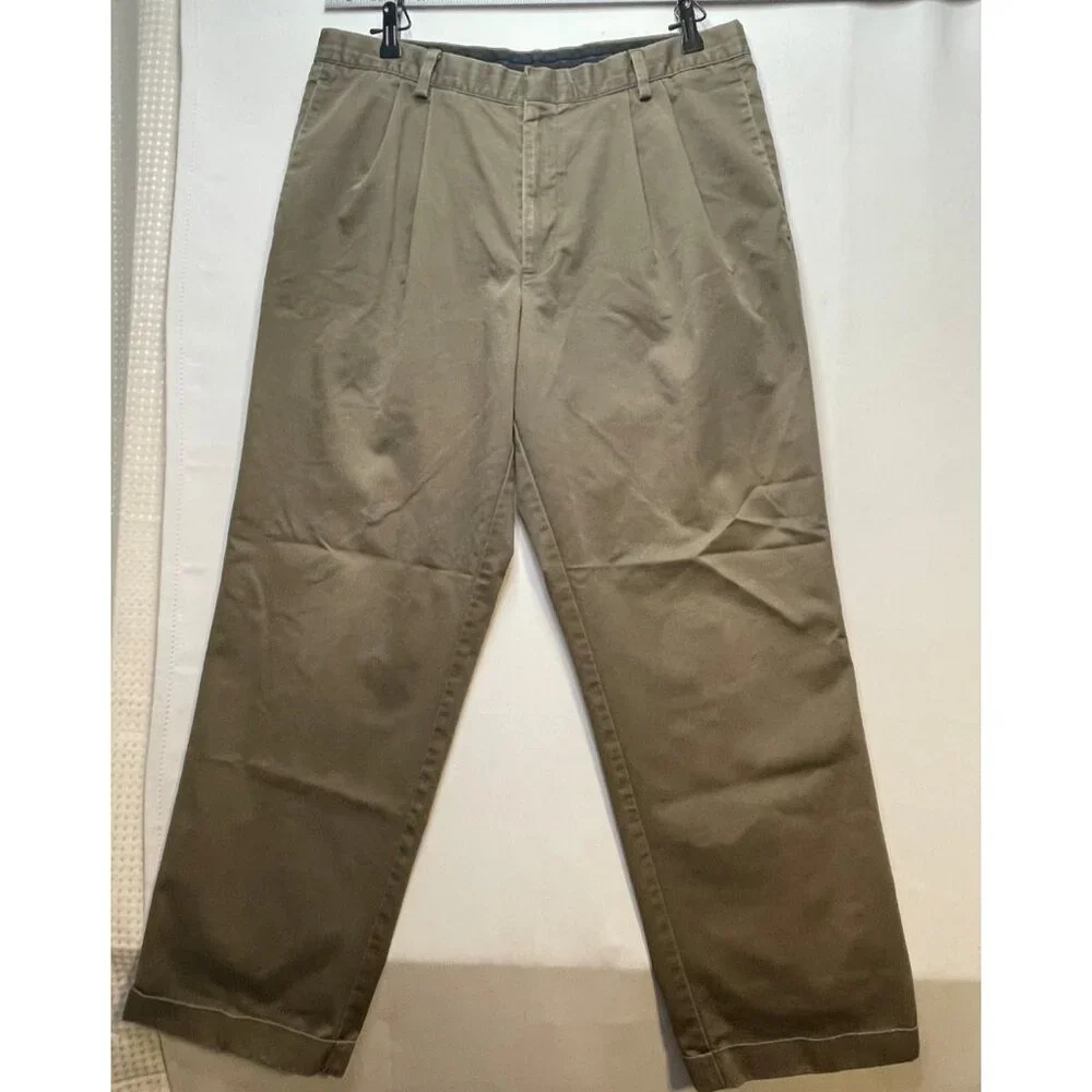 Dockers pants mens 34 x 29 pleated classic fit stain defender hook eye brown